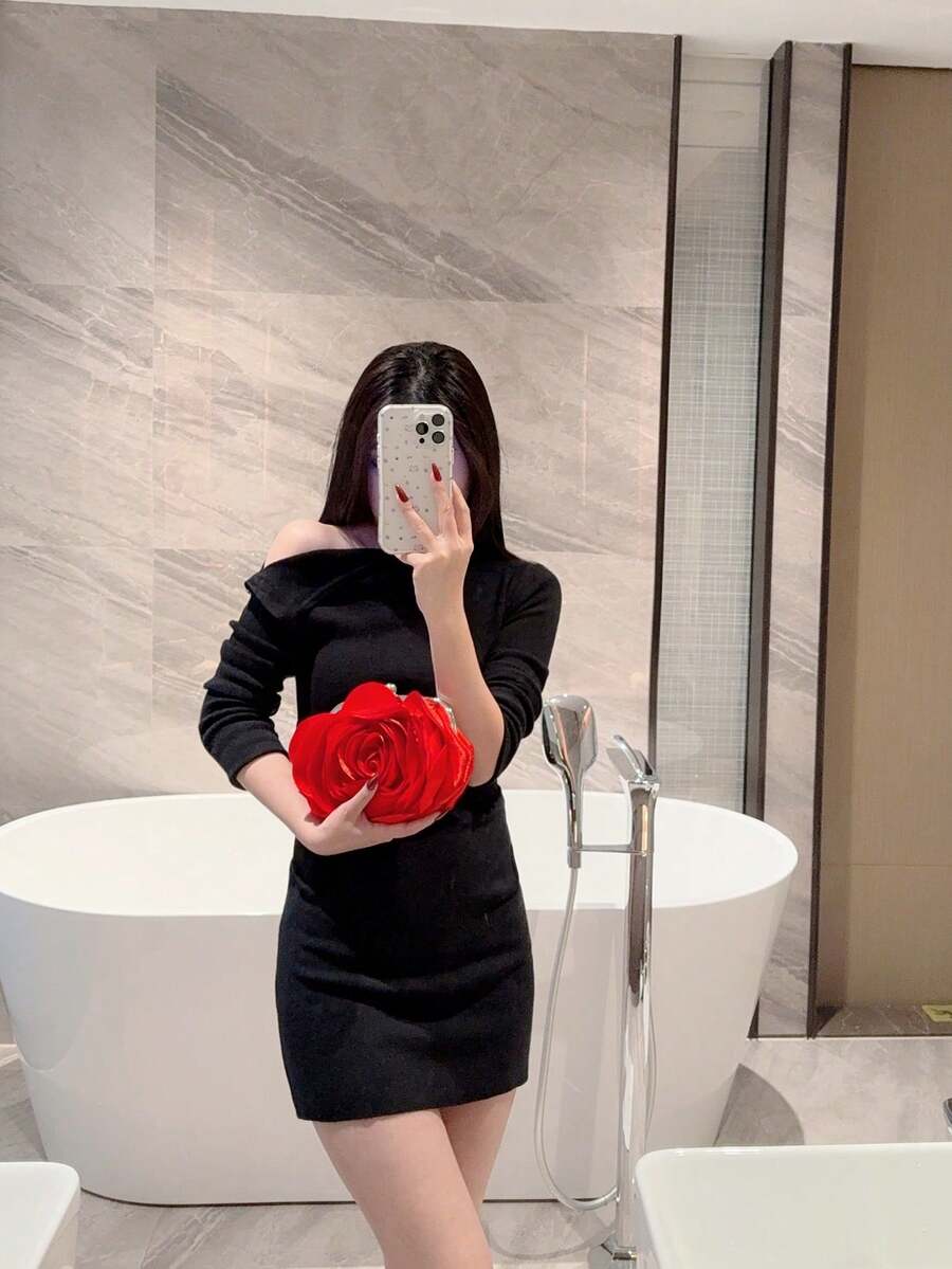 Elegantna večernja torba sa 3D ružom , romantična