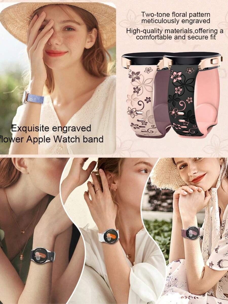 20mm dvobojna silikonska narukvica za sat sa cvetnim reljefom, kompatibilna sa Samsung Galaxy Watch 7 6 5 4 40mm 44mm/5 Pro/6 Classic 47mm/Watch 4 Classic/Active 2, 45mm/Watch 3/Watch 4 Classic 42mm 46mm Watch 6 47mm 43mm