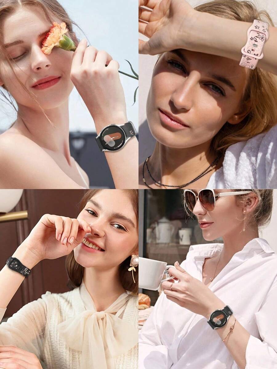 20mm dvobojna silikonska narukvica za sat sa cvetnim reljefom, kompatibilna sa Samsung Galaxy Watch 7 6 5 4 40mm 44mm/5 Pro/6 Classic 47mm/Watch 4 Classic/Active 2, 45mm/Watch 3/Watch 4 Classic 42mm 46mm Watch 6 47mm 43mm