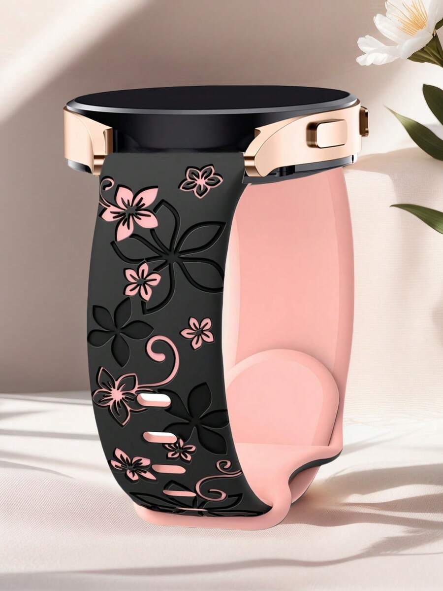 20mm dvobojna silikonska narukvica za sat sa cvetnim reljefom, kompatibilna sa Samsung Galaxy Watch 7 6 5 4 40mm 44mm/5 Pro/6 Classic 47mm/Watch 4 Classic/Active 2, 45mm/Watch 3/Watch 4 Classic 42mm 46mm Watch 6 47mm 43mm