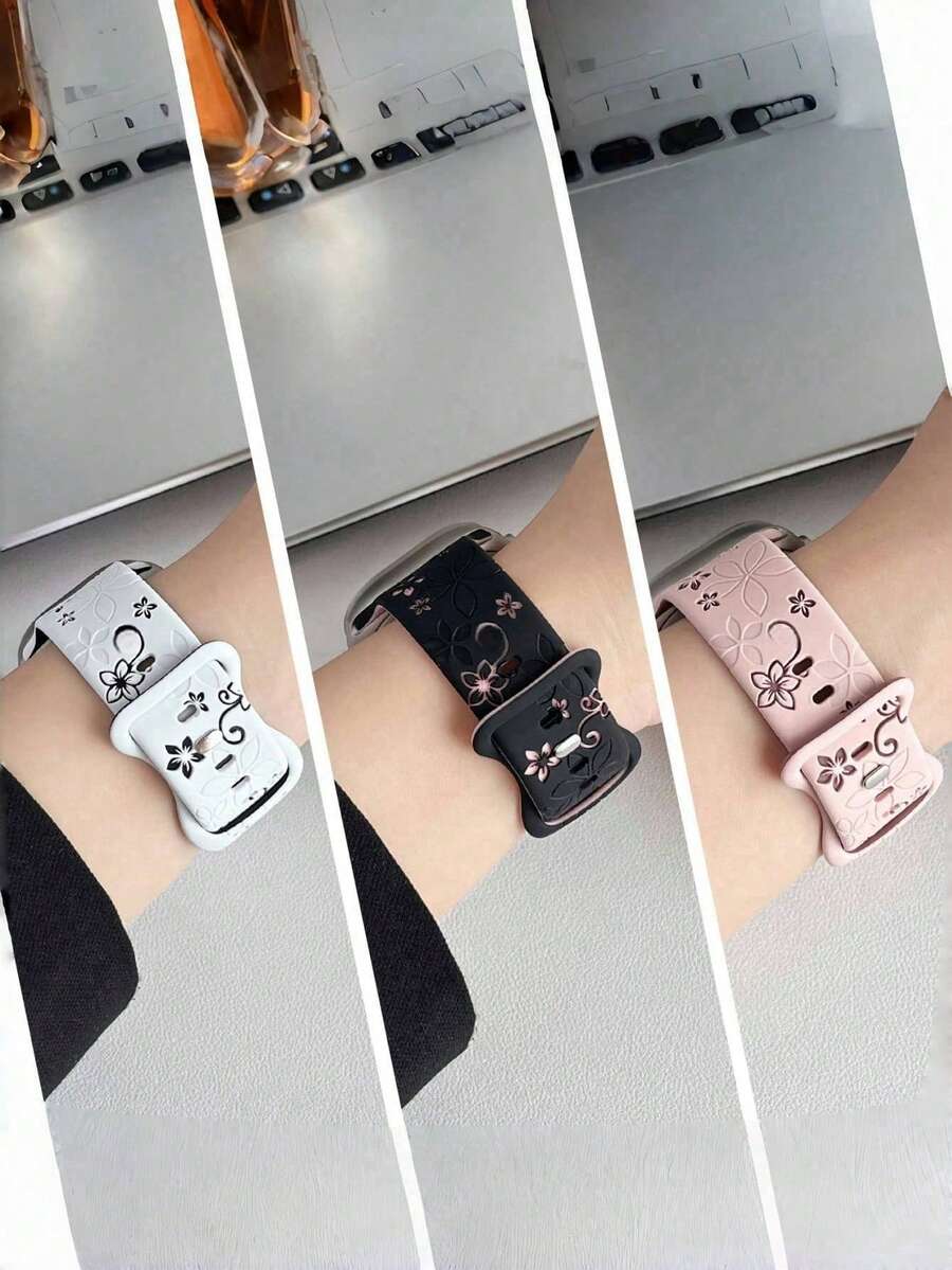 20mm dvobojna silikonska narukvica za sat sa cvetnim reljefom, kompatibilna sa Samsung Galaxy Watch 7 6 5 4 40mm 44mm/5 Pro/6 Classic 47mm/Watch 4 Classic/Active 2, 45mm/Watch 3/Watch 4 Classic 42mm 46mm Watch 6 47mm 43mm