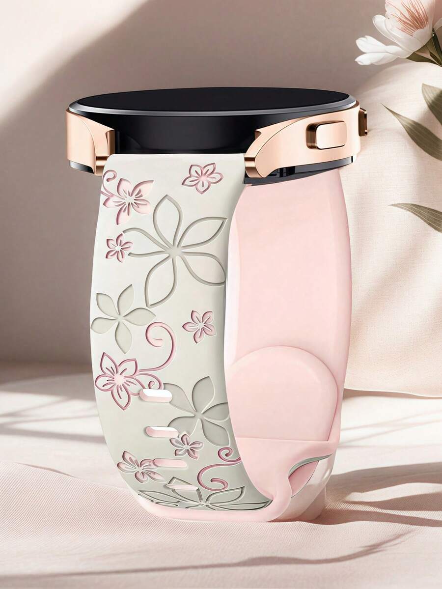 20mm dvobojna silikonska narukvica za sat sa cvetnim reljefom, kompatibilna sa Samsung Galaxy Watch 7 6 5 4 40mm 44mm/5 Pro/6 Classic 47mm/Watch 4 Classic/Active 2, 45mm/Watch 3/Watch 4 Classic 42mm 46mm Watch 6 47mm 43mm