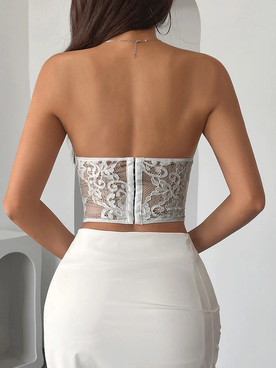 Elegantni korset top sa cvetnim printom