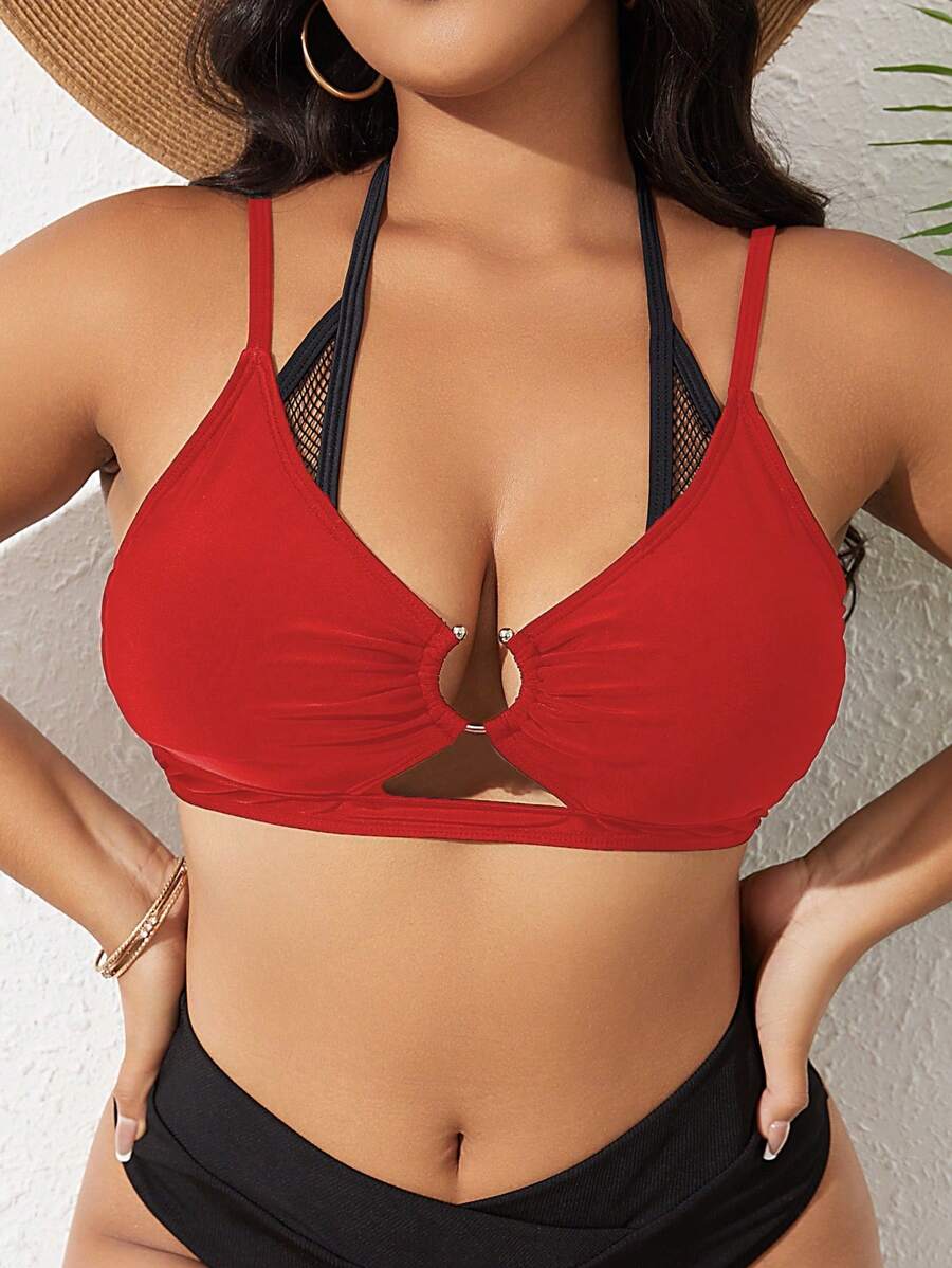 Letnji plus size halter bikini gornji deo sa povezivanjem prstenovima