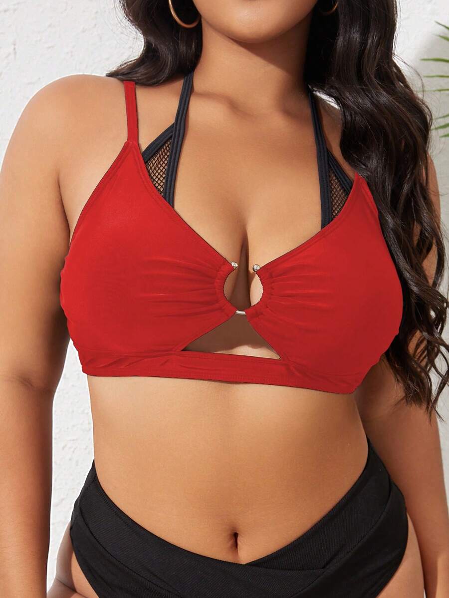 Letnji plus size halter bikini gornji deo sa povezivanjem prstenovima