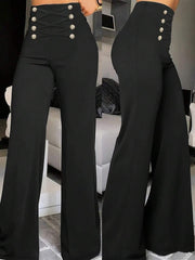 Crne jesenje pantalone  sa visokim strukom i ravnim nogavicama