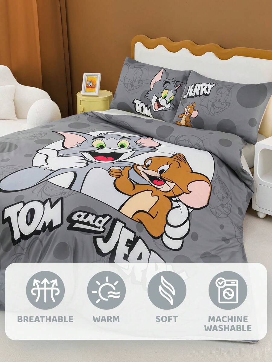 TOM & JERRY Set od 3 komada navlaka za jorgan sa crtanim uzorkom, mekan, udoban, topao