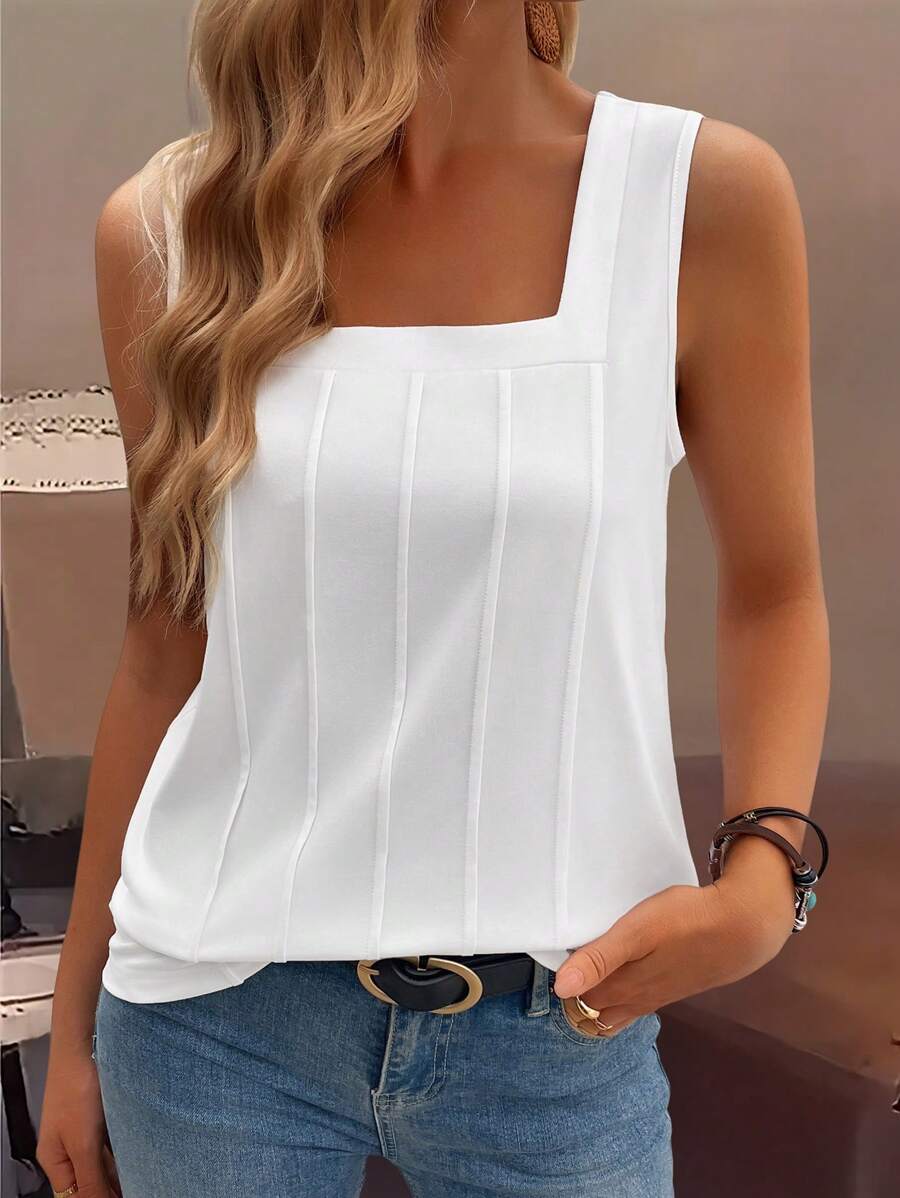 Zayélia Summer New Sleeveless Open-Back Wide Strap Square Neck Discounted Loose Fit Slim Women Tank Top