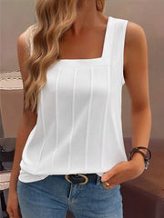 Zayélia Summer New Sleeveless Open-Back Wide Strap Square Neck Discounted Loose Fit Slim Women Tank Top
