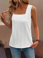 Zayélia Summer New Sleeveless Open-Back Wide Strap Square Neck Discounted Loose Fit Slim Women Tank Top