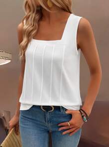 Zayélia Summer New Sleeveless Open-Back Wide Strap Square Neck Discounted Loose Fit Slim Women Tank Top