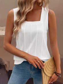 Zayélia Summer New Sleeveless Open-Back Wide Strap Square Neck Discounted Loose Fit Slim Women Tank Top