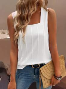 Zayélia Summer New Sleeveless Open-Back Wide Strap Square Neck Discounted Loose Fit Slim Women Tank Top