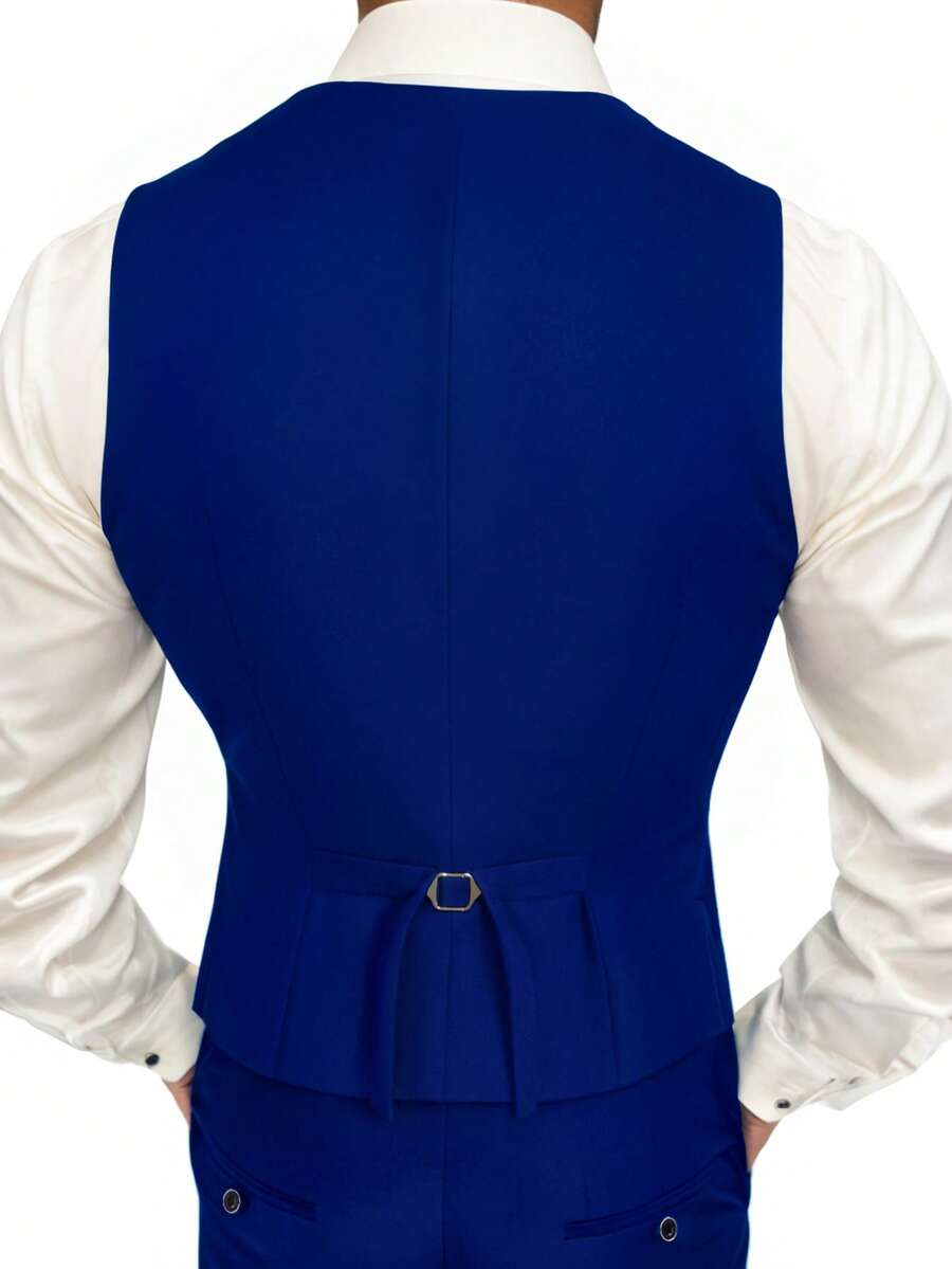 Muški set od 3 dela u jednoj boji, slim fit, rastegljiv, uključuje sako, prsluk i pantalone