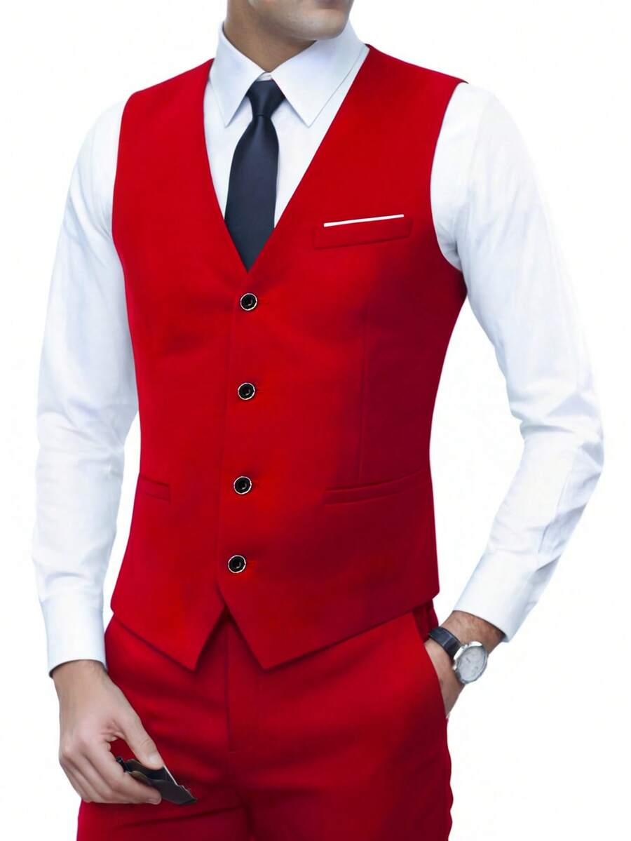 Muški set od 3 dela u jednoj boji, slim fit, rastegljiv, uključuje sako, prsluk i pantalone