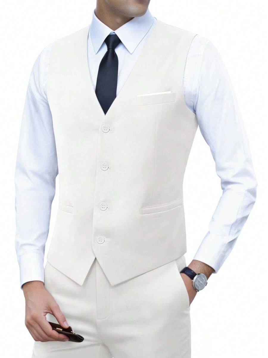 Muški set od 3 dela u jednoj boji, slim fit, rastegljiv, uključuje sako, prsluk i pantalone
