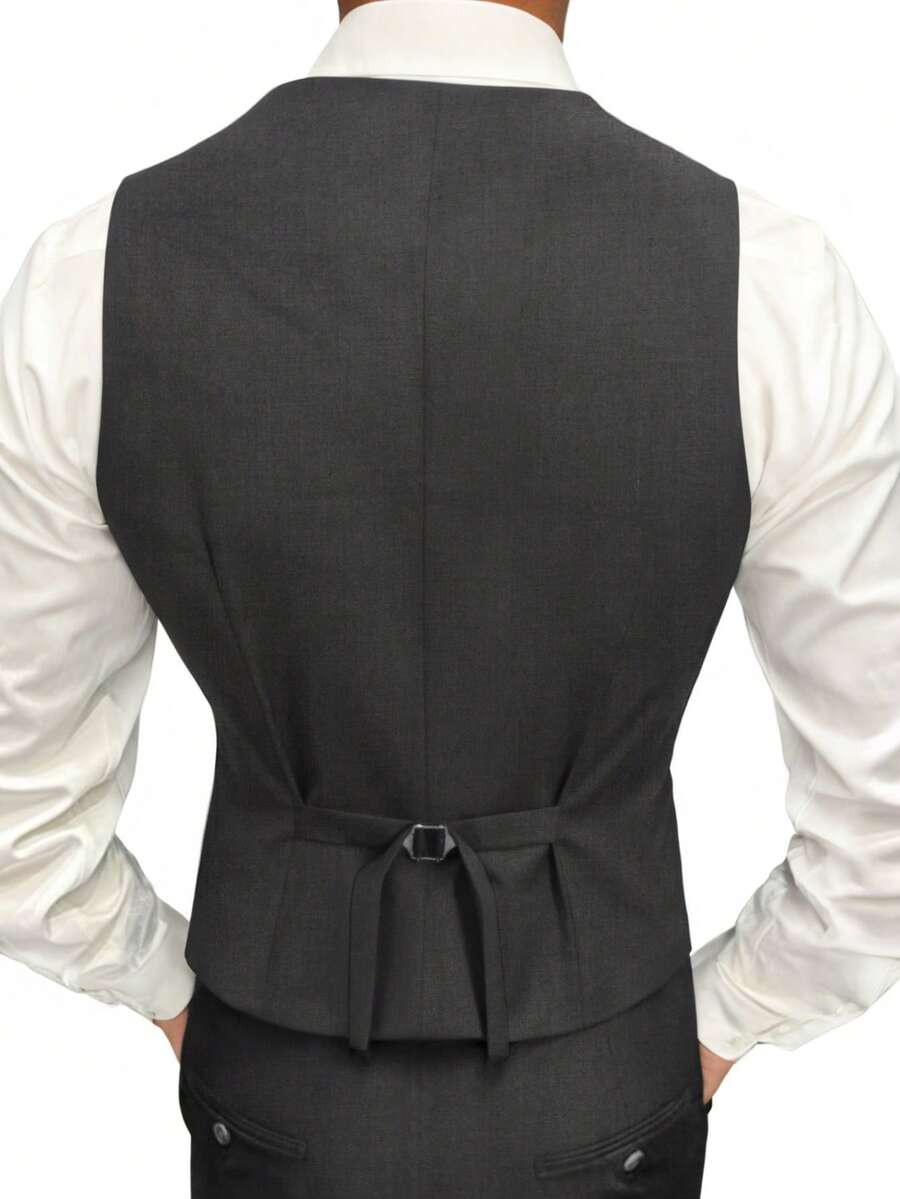 Muški set od 3 dela u jednoj boji, slim fit, rastegljiv, uključuje sako, prsluk i pantalone