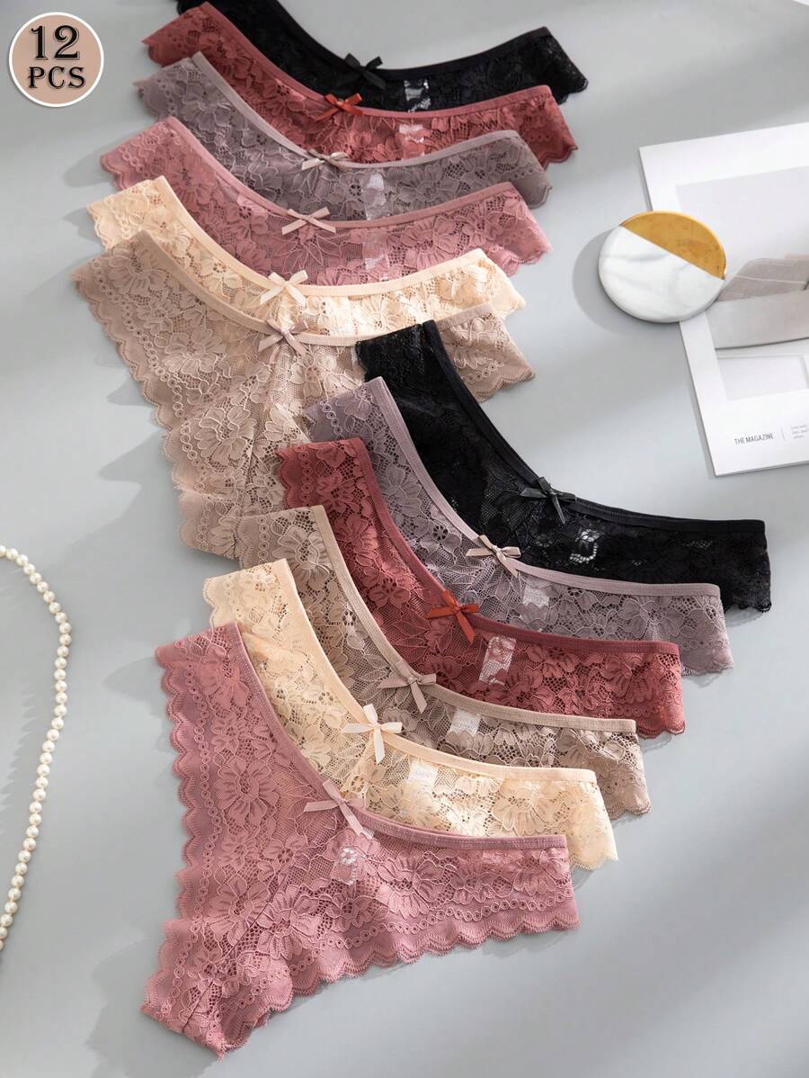 12 kom/pakovanje ženske elegantne i udobne bikini gaćice sa čipkastom ivicom
