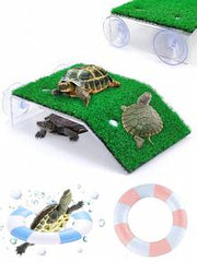 1pc Artificial Grass Platform Turtle Sunbathing Floating Island - Reptile Habitat Decor With Mini Swimming Ring, Suitable For Brazilian Turtle/Aquatic Turtle/Tortoise To Rest, Sunbathe, And Climb