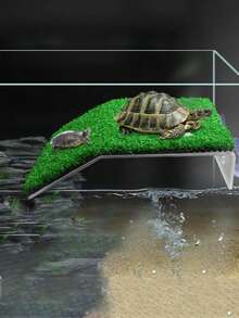 1pc Artificial Grass Platform Turtle Sunbathing Floating Island - Reptile Habitat Decor With Mini Swimming Ring, Suitable For Brazilian Turtle/Aquatic Turtle/Tortoise To Rest, Sunbathe, And Climb