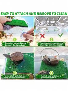 1pc Artificial Grass Platform Turtle Sunbathing Floating Island - Reptile Habitat Decor With Mini Swimming Ring, Suitable For Brazilian Turtle/Aquatic Turtle/Tortoise To Rest, Sunbathe, And Climb
