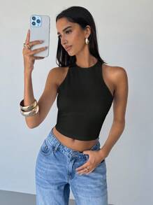 Aloruh Women's Backless Cross Straps Slim-Fit Cropped Sexy Camisole Top