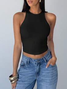 Aloruh Women's Backless Cross Straps Slim-Fit Cropped Sexy Camisole Top
