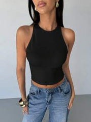 Aloruh Women's Backless Cross Straps Slim-Fit Cropped Sexy Camisole Top