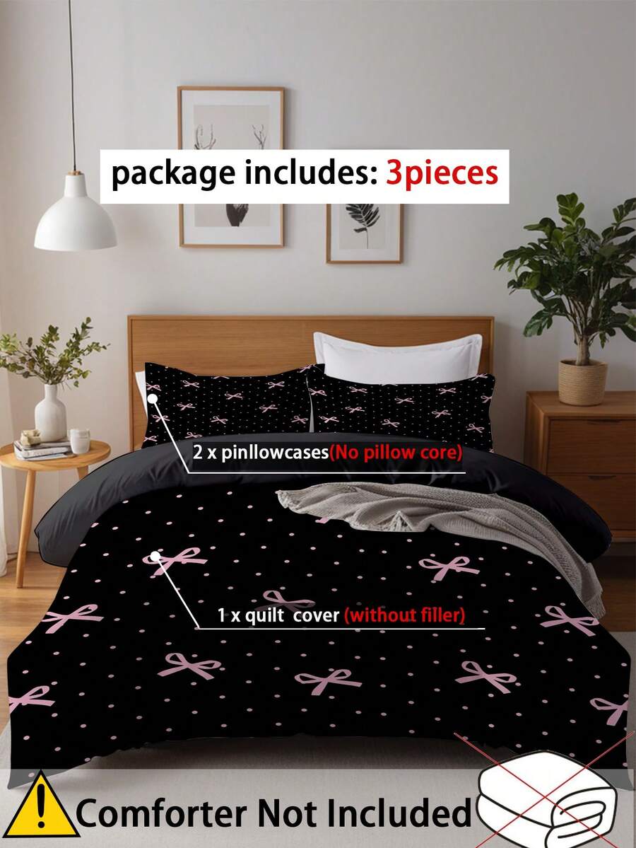 Set posteljine sa leopard printom i mašnom, 3 komada (1 navlaka za jorgan + 2 jastučnice, jorgan nije uključen)