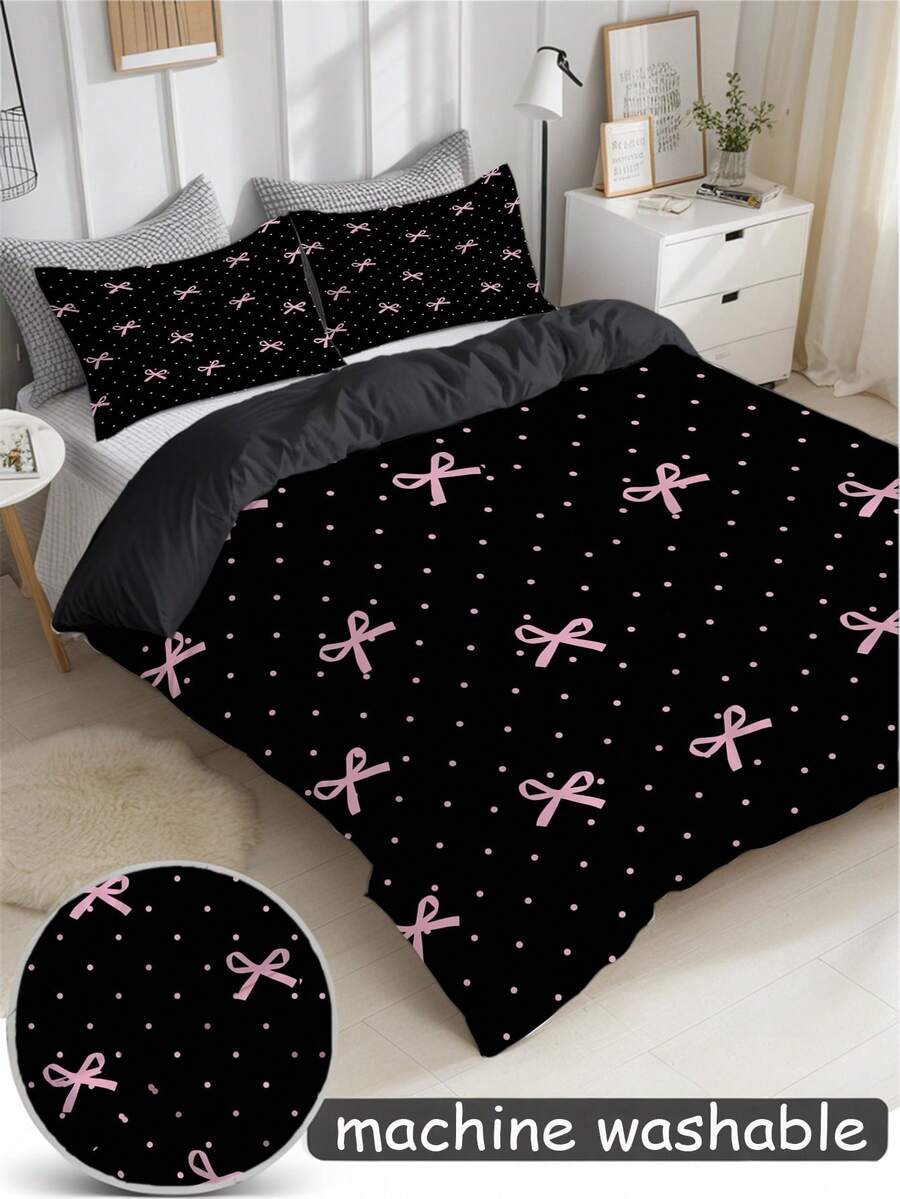 Set posteljine sa leopard printom i mašnom, 3 komada (1 navlaka za jorgan + 2 jastučnice, jorgan nije uključen)