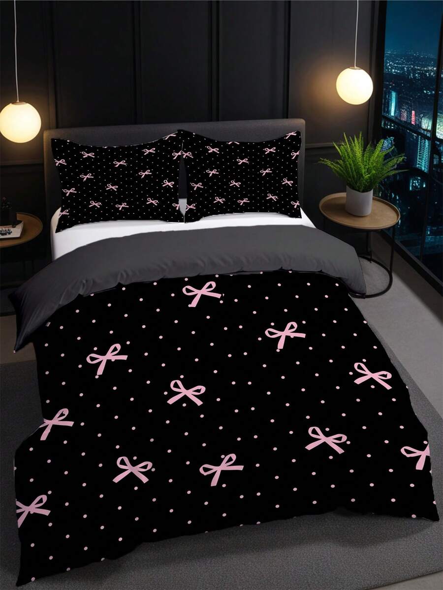 Set posteljine sa leopard printom i mašnom, 3 komada (1 navlaka za jorgan + 2 jastučnice, jorgan nije uključen)