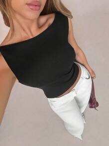 SHEIN SXY Women's Fashionable Backless Bowknot Black & White Bodycon Tank Top