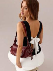 SHEIN SXY Women's Fashionable Backless Bowknot Black & White Bodycon Tank Top