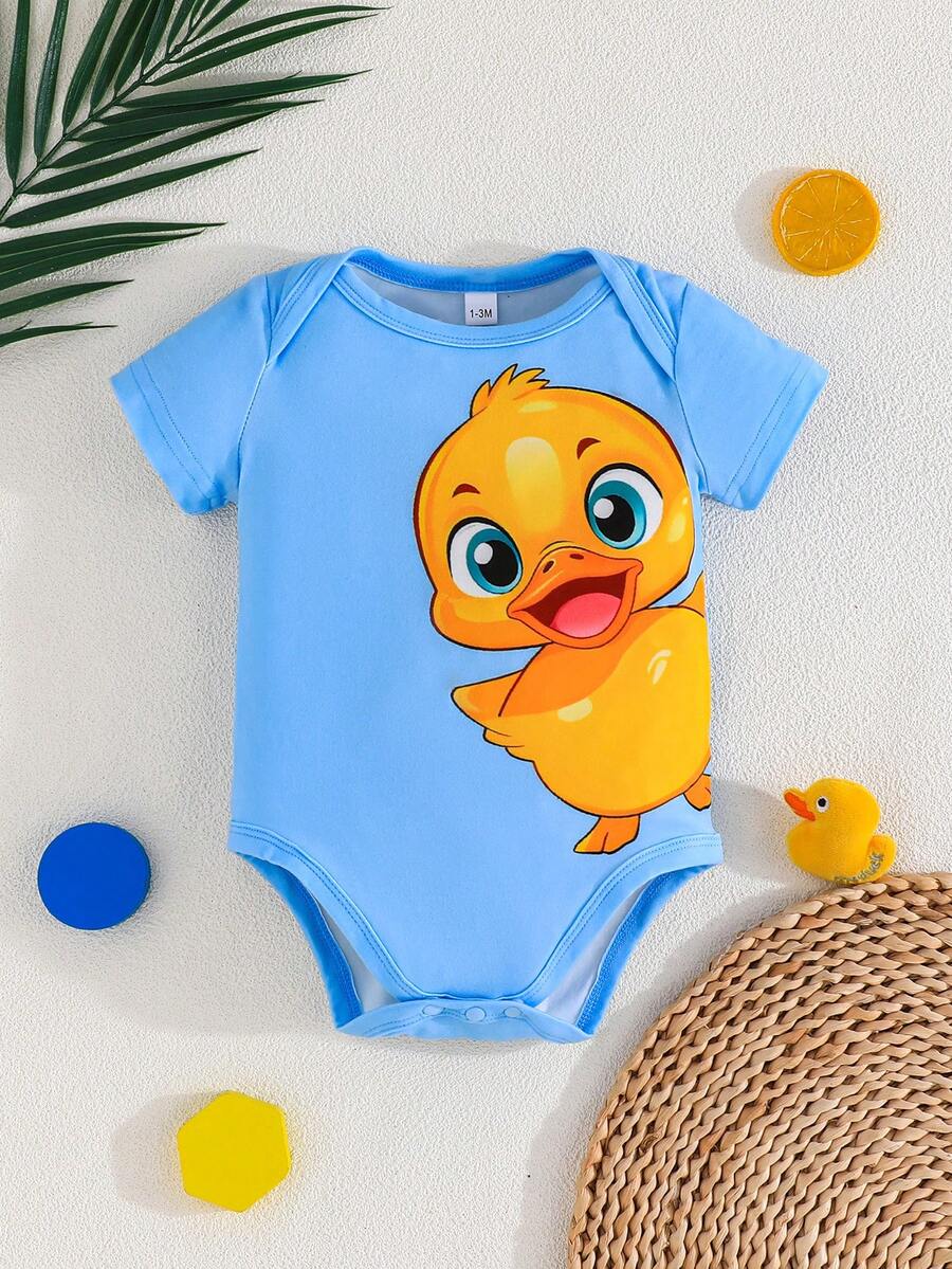 3 kom/set bebi body majice sa slatkim printom patke, udobne i lake za oblačenje, kratkih rukava