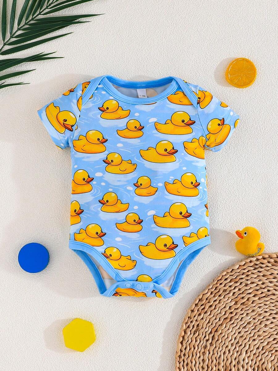 3 kom/set bebi body majice sa slatkim printom patke, udobne i lake za oblačenje, kratkih rukava