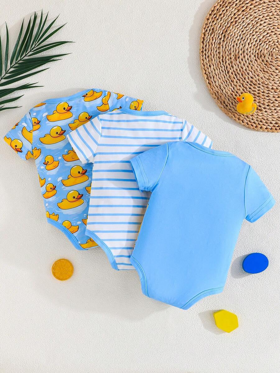 3 kom/set bebi body majice sa slatkim printom patke, udobne i lake za oblačenje, kratkih rukava