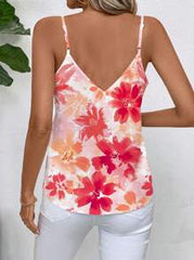 SHEIN Clasi Orange Floral Women's Minimalist Cami Top Suitable For Summer