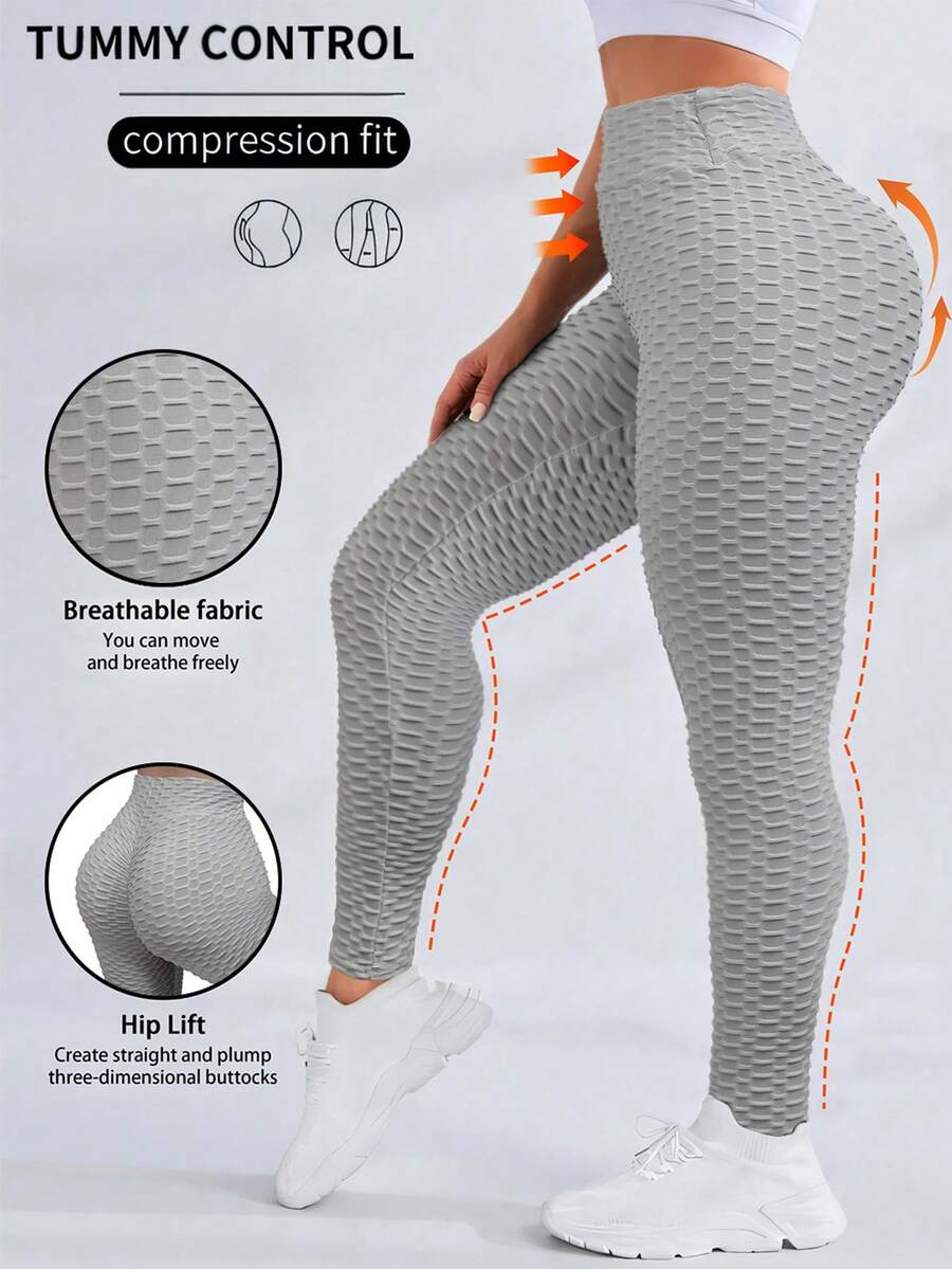 Ženske joga pantalone sa saćastim džepovima, bešavne, jednobojne, sa visokim strukom