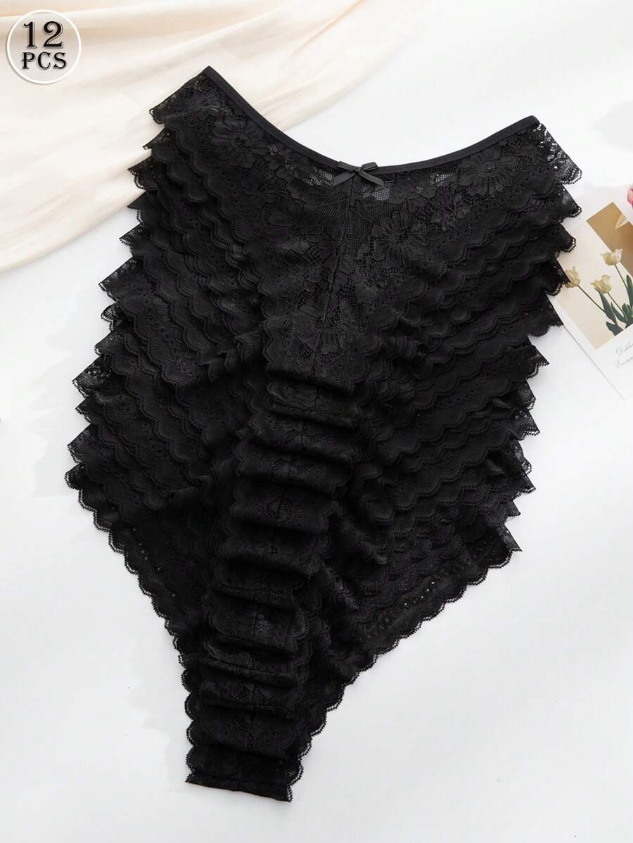 12 kom/pakovanje ženske elegantne i udobne bikini gaćice sa čipkastom ivicom
