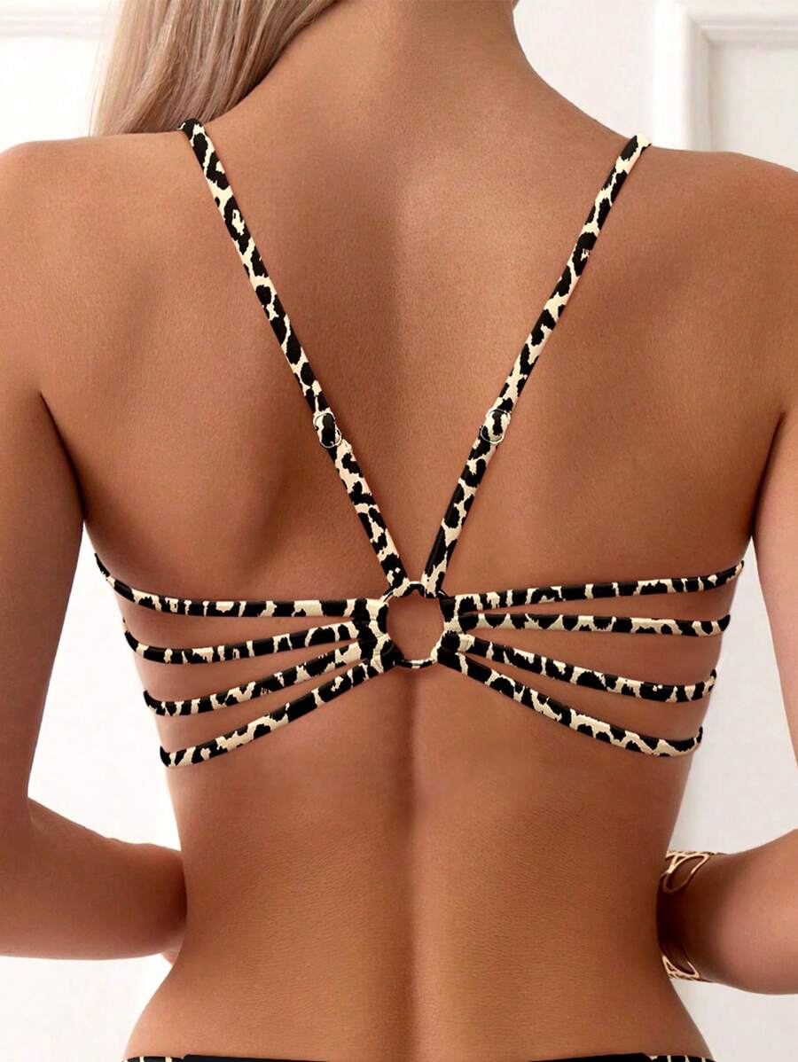 Ženski bikini set sa leopard printom, pogodan za plažu i letovanje