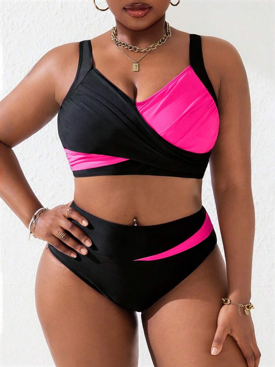 Ženski tankini set za plivanje plus size, 2 dela