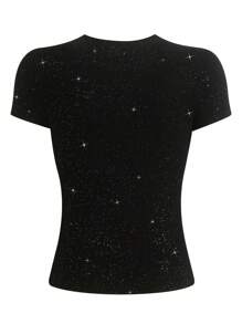 Women's Glitter Fitted Crew Neck T-Shirt