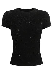 Women's Glitter Fitted Crew Neck T-Shirt