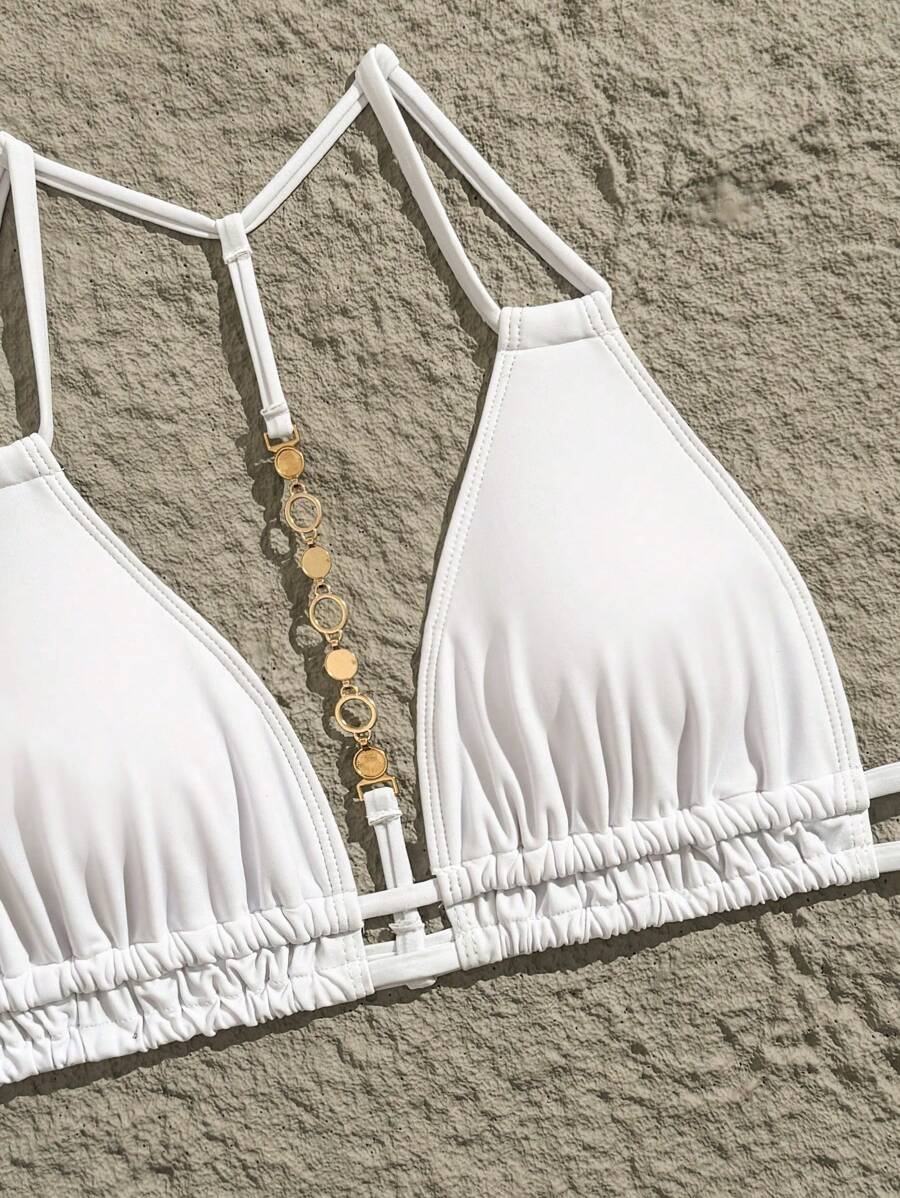 Swim Vcay Jednobojni Halter Bez Leđa Dekorativni Seksi Modni Bikini Top