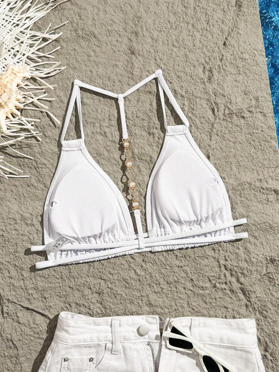 Swim Vcay Jednobojni Halter Bez Leđa Dekorativni Seksi Modni Bikini Top