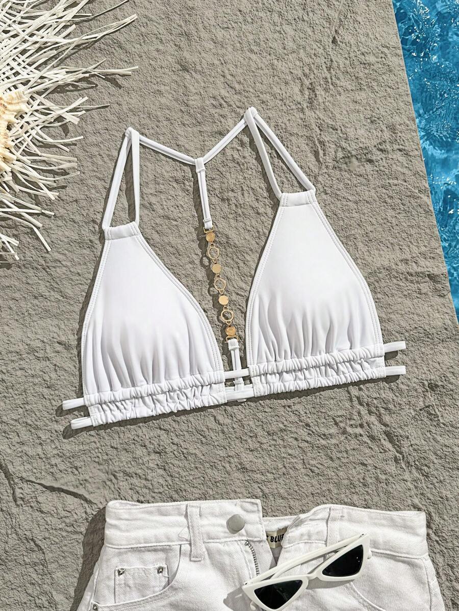 Swim Vcay Jednobojni Halter Bez Leđa Dekorativni Seksi Modni Bikini Top