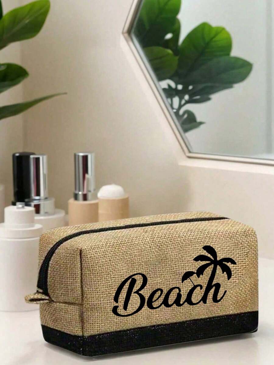 Crno-bež "Beach Please" set od 4 komada sa plažnom torbom