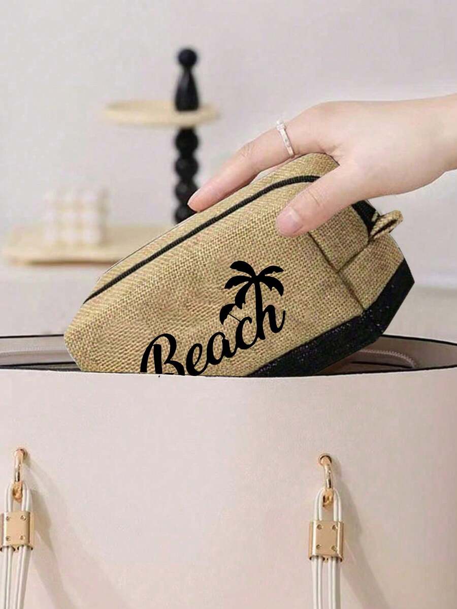 Crno-bež "Beach Please" set od 4 komada sa plažnom torbom