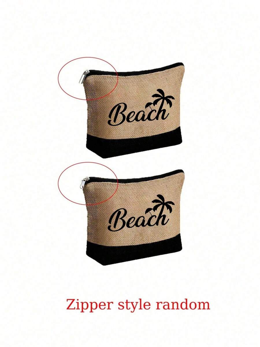 Crno-bež "Beach Please" set od 4 komada sa plažnom torbom