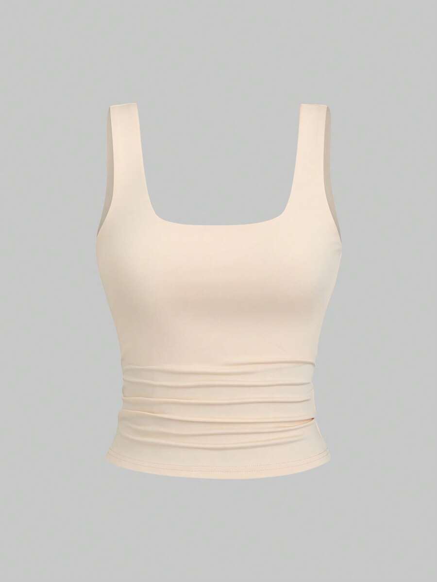 Sweetra Ženska Letnja Majica – Kvadratni Izrez, Nabran Slim Fit Casual Top